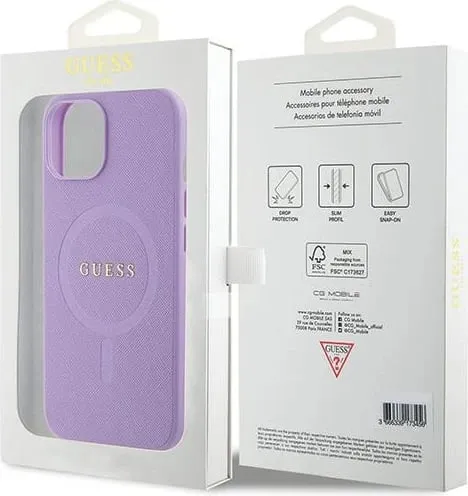 Mbështjellës Guess GUHMP15SPSAHMCU për iPhone 15 6.1", Saffiano MagSafe, vjollcë - 2