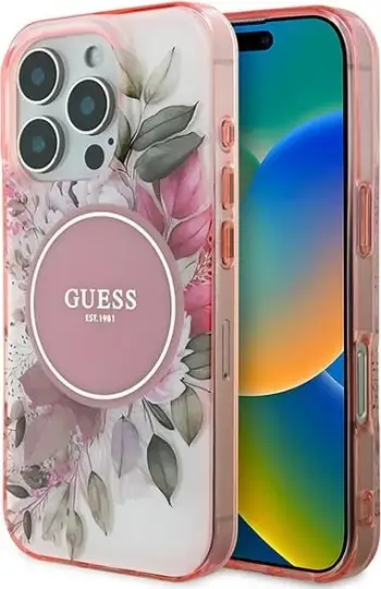 Mbështjellës Guess IML Flower & Tonal Circle MagSafe për iPhone 16 Pro, i gjelbër