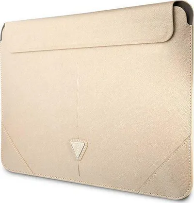 Mbështjellës laptopi Guess Saffiano Triangle Logo, 14", Bezhe - 1