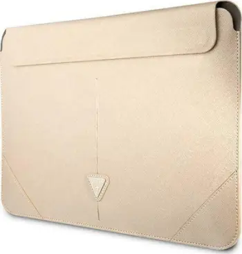 Mbështjellës laptopi Guess Saffiano Triangle Logo, 14", Bezhe