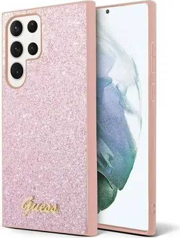 Mbështjellës Guess Glitter Script për Samsung Galaxy S24+, Rozë