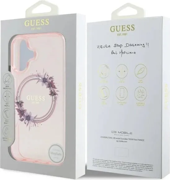 Mbështjellës Guess IML Flowers MagSafe për iPhone 16e, Rozë - 2