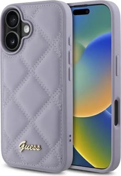 Mbështjellës Guess Quilted Metal Logo për iPhone 16, vjollcë e çelët - 1