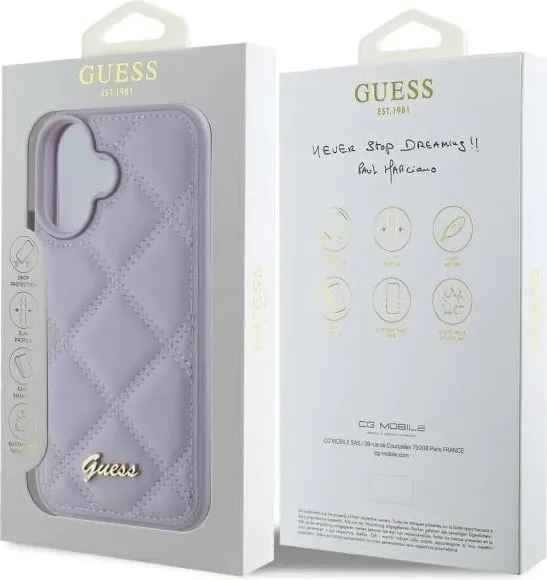 Mbështjellës Guess Quilted Metal Logo për iPhone 16, vjollcë e çelët - 2