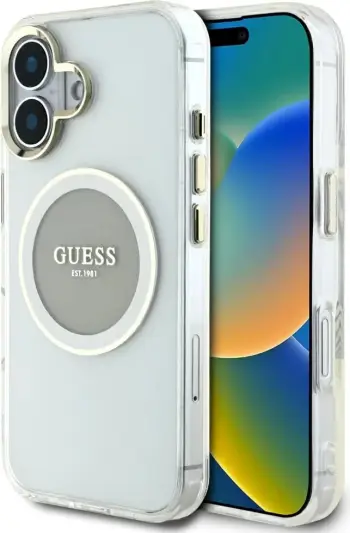 Mbështjellës Guess IML Metal Colored Circle Classic Logo MagSafe për iPhone 16, Bardhë