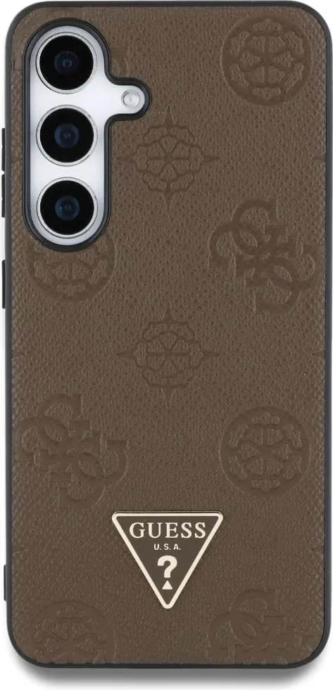 Mbështjellës Guess Grained Hot Stamp Peony Pattern Triangle Logo MagSafe për Samsung Galaxy S25, i zi - 3