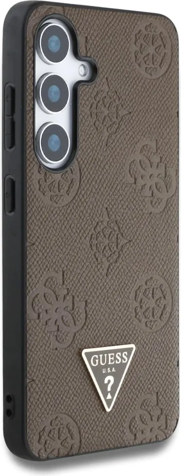 Mbështjellës Guess Grained Hot Stamp Peony Pattern Triangle Logo MagSafe për Samsung Galaxy S25, i zi - 4