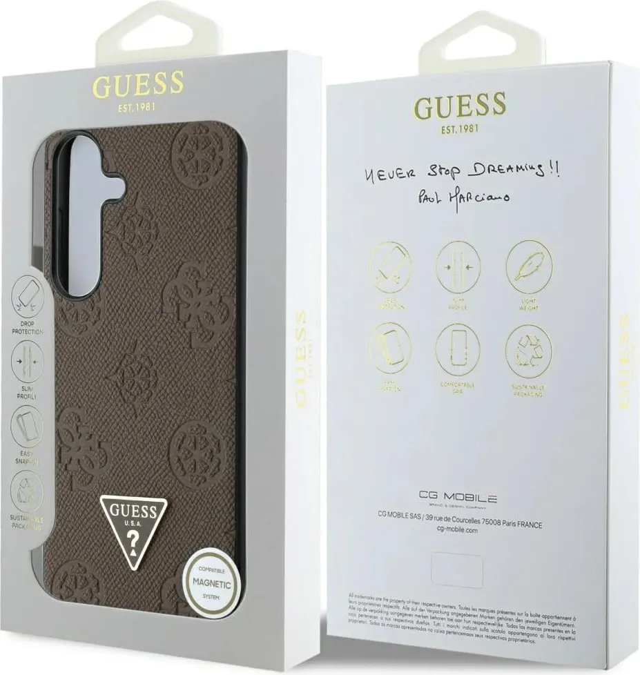 Mbështjellës Guess Grained Hot Stamp Peony Pattern Triangle Logo MagSafe për Samsung Galaxy S25, i zi - 8