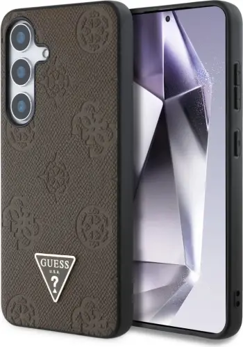 Mbështjellës Guess Grained Hot Stamp Peony Pattern Triangle Logo MagSafe për Samsung Galaxy S25, i zi