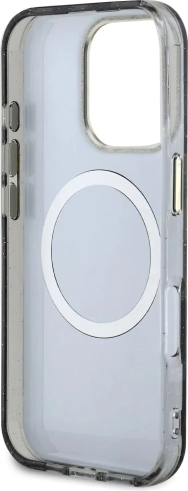 Mbështjellës Guess Glitter Flowers Triangle Buttons MagSafe për iPhone 16 Pro, i zi - 7