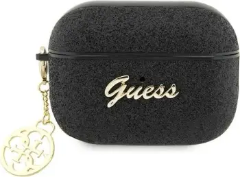 Mbështjellës Guess GUAP2GLGSHK për AirPods Pro 2, poliuretani, Glitter Flake 4G, i zi