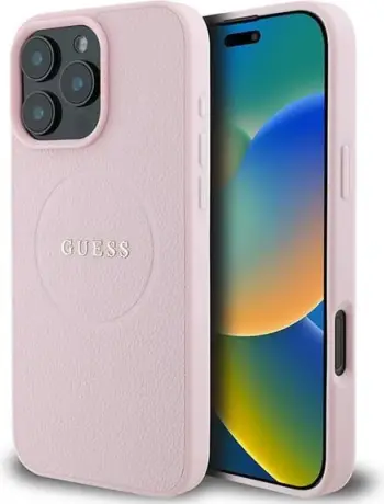 Mbështjellës Guess Grained Ring MagSafe për iPhone 16 Pro, Rozë