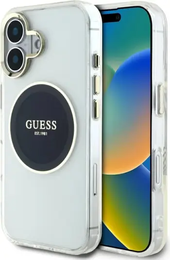 Mbështjellës Guess IML Metal Colored Circle Classic Logo MagSafe për iPhone 16 Pro, zi