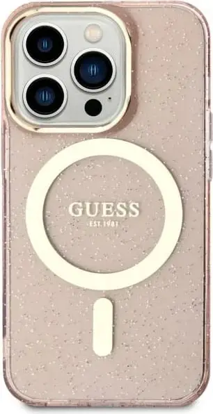 Mbështjellës Guess GUHMN61HCMCGP për iPhone 11/XR 6.1", Glitter Gold MagSafe, Rozë