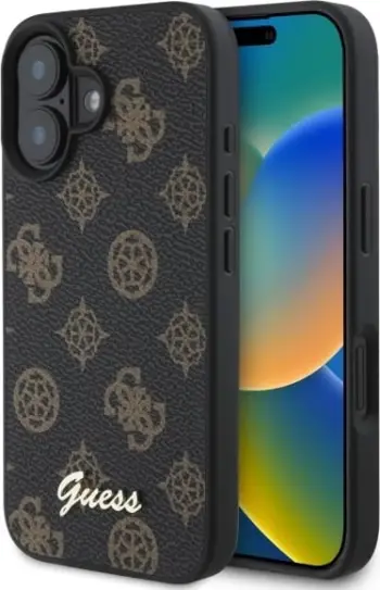 Mbështjellës Guess Peony Script MagSafe për iPhone 16 Pro, i zi