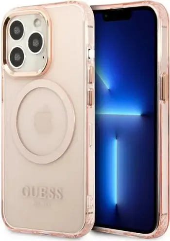 Mbrojtëse telefoni Guess GUHMP13XHTCMP për iPhone 13 Pro Max 6.7", hard case, MagSafe, rozë transparente