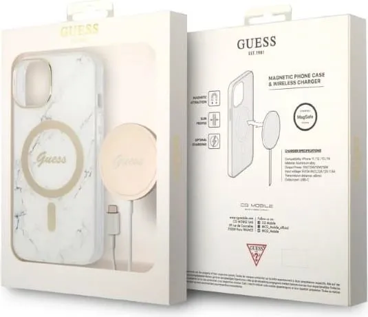 Mbështjellës Guess Marble me MagSafe dhe karikues wireless, për iPhone 14 Pro 6.1", Bardhë - 4
