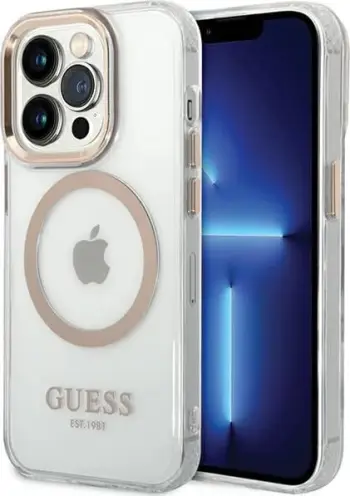 Mbështjellës Guess Metal Outline Magsafe për iPhone 15 / 14 / 13, Gold