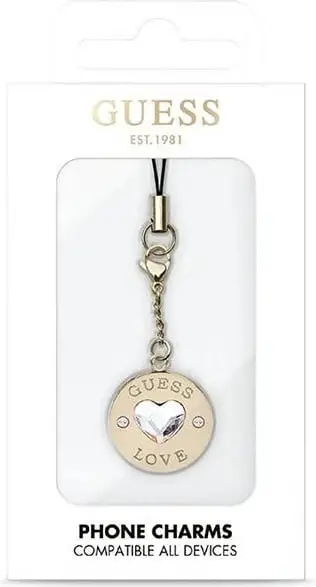 Varëse telefoni Guess Heart Diamond Charm me kristale, e artë