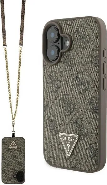 Mbështjellës Guess për iPhone 16, lëkurë, crossbody, kafe - 1