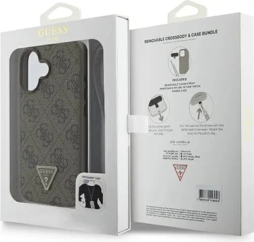 Mbështjellës Guess për iPhone 16, lëkurë, crossbody, kafe - 2