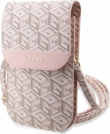 Çantë për celular Guess G Cube Stripe, eco lëkurë, rozë