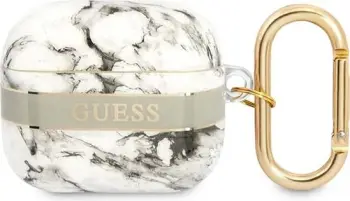 Mbështjellës për kufje Guess Marble Strap Collection, për AirPods 3, motiv mermeri, gri