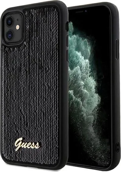 Mbështjellës Guess Sequin Script Metal për iPhone 11/XR, vjollcë - 1