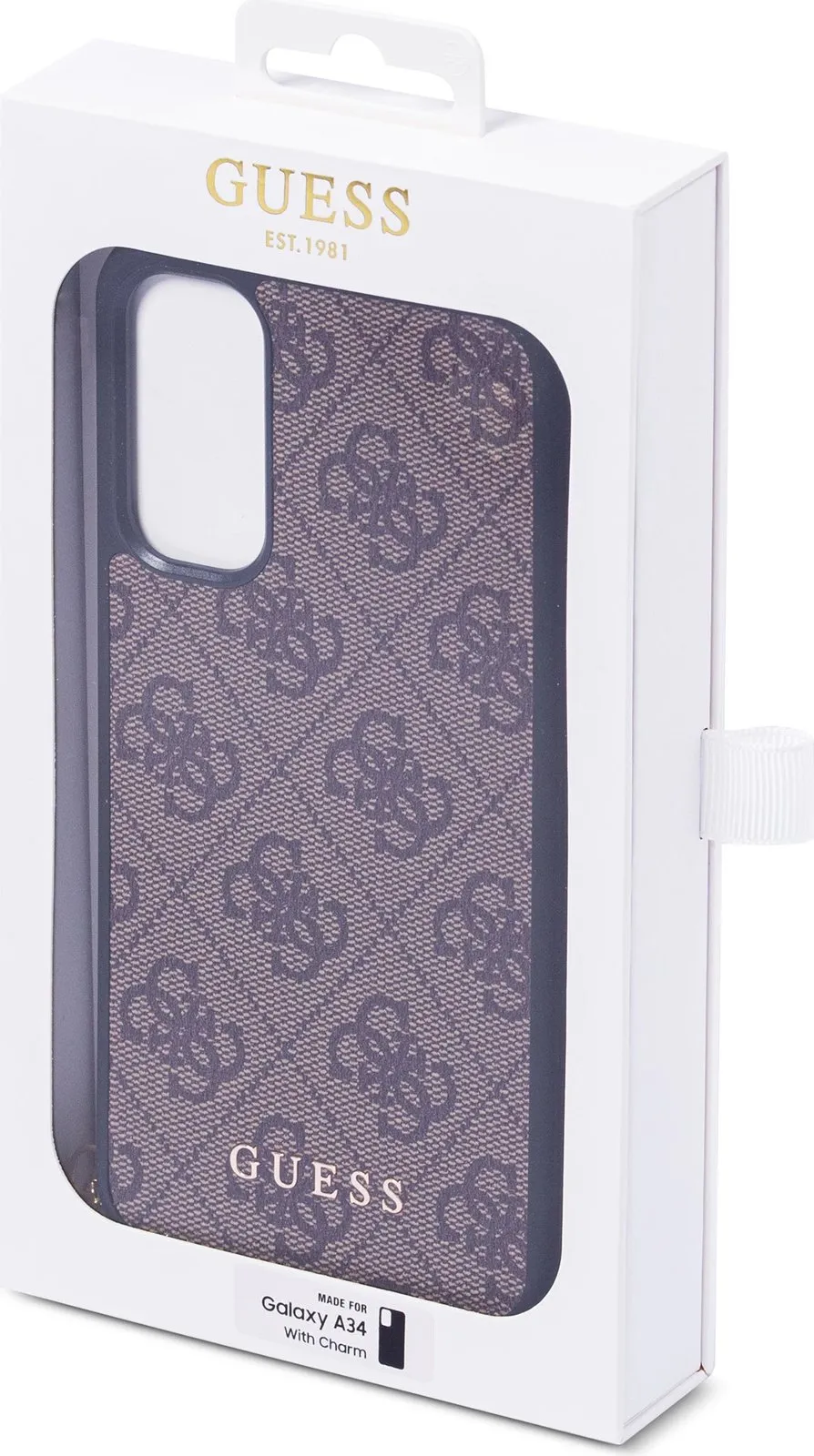 Mbështjellës Guess 4G Charms për Samsung Galaxy A34 5G, kafe - 2