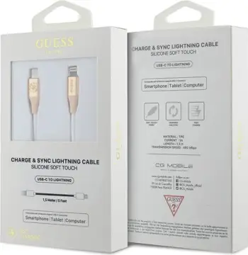 Kabllo karikimi Guess Ebossed Logo USB-C / Lightning 1.5m, e artë