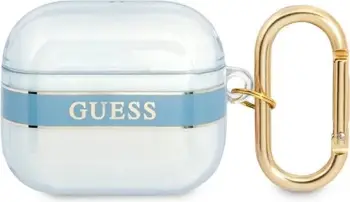 Mbulesë mbrojtëse Guess Strap Collection për AirPods 3, me rrip dekorativ, blu