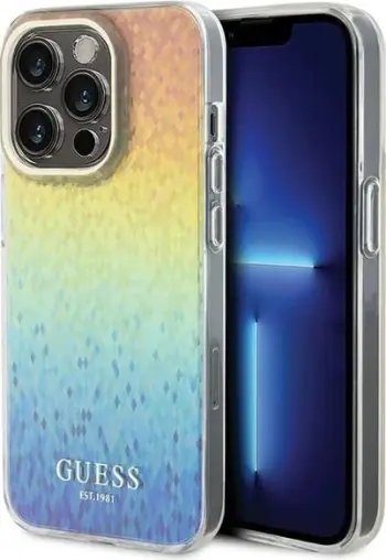 Mbështjellës Guess IML Faceted Mirror Disco Iridescent për iPhone 14 Pro Max, shumëngjyrësh