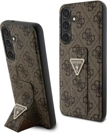 Mbështjellës Guess Grip Stand 4G Triangle Strass për Samsung Galaxy S24 Ultra, Kafe