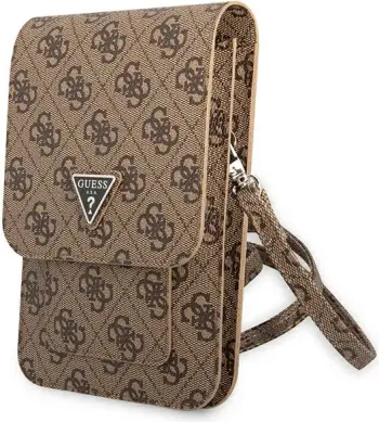 Çantë portofol Guess 4G Triangle GUWBP4TMBR, për smartphone, me rrip shpatulle, kafe