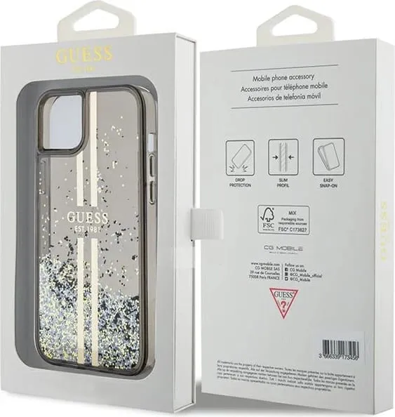 Mbështjellës Guess Liquid Glitter Gold Stripes për iPhone 15 Plus / 14 Plus, e zezë - 2