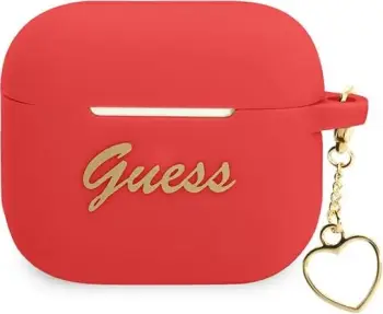Këllëf silikoni Guess Charm Heart për AirPods 3, me varëse dekorative, i kuq