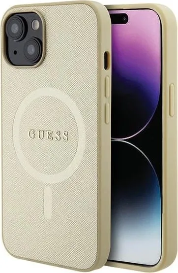 Mbështjellës Guess GUHMP15SPSAHMCB për iPhone 15 6.1", Saffiano MagSafe, ari - 1