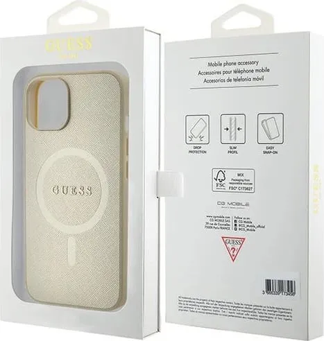 Mbështjellës Guess GUHMP15SPSAHMCB për iPhone 15 6.1", Saffiano MagSafe, ari - 2