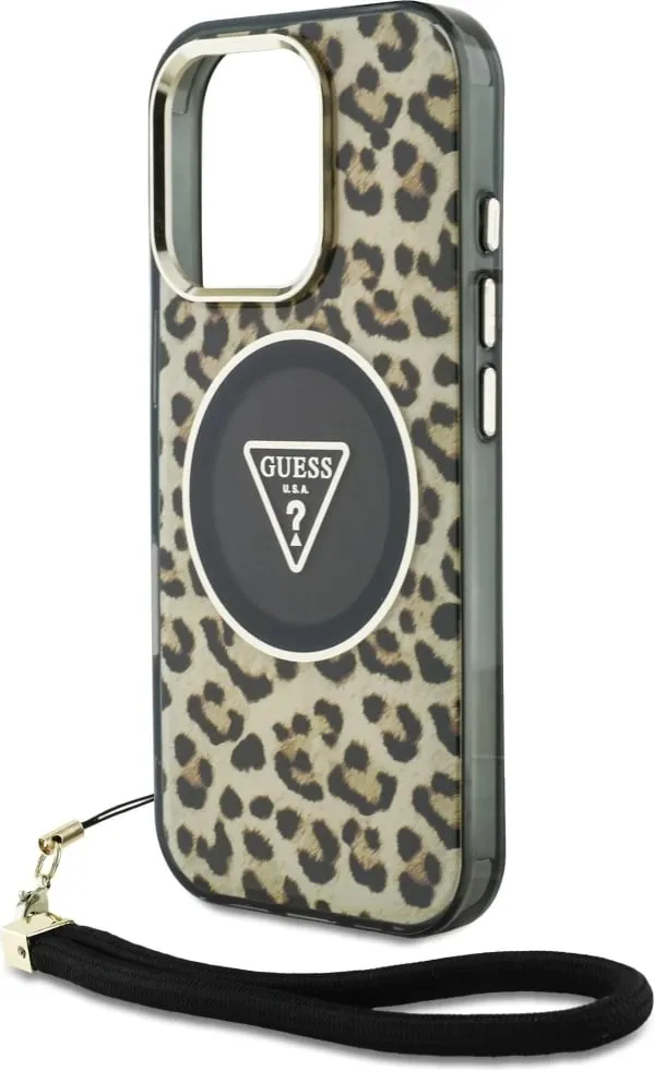 Mbështjellës Guess HC IML Leopard Triangle Cord Strap për iPhone 16, MagSafe, Kafe - 5