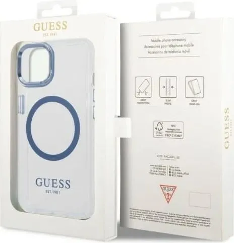 Mbulesë telefoni Guess GUHMP14MHTRMB për iPhone 14 Plus 6.7", MagSafe, blu transparente - 2