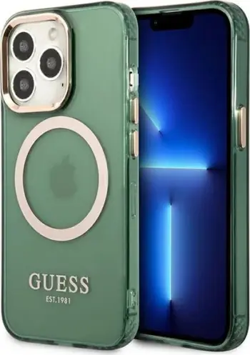 Mbulesë telefoni Guess GUHMP13LHTCMA për iPhone 13 Pro 13 6.1", MagSafe, jeshile khaki