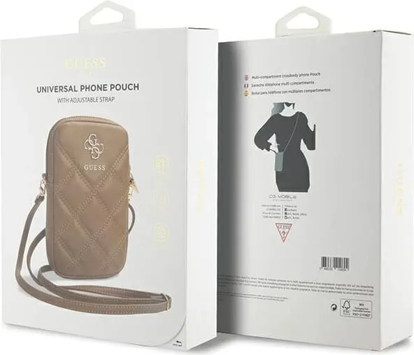 Mbështjellës telefon Guess Zip Quilted 4G, kafe - 5