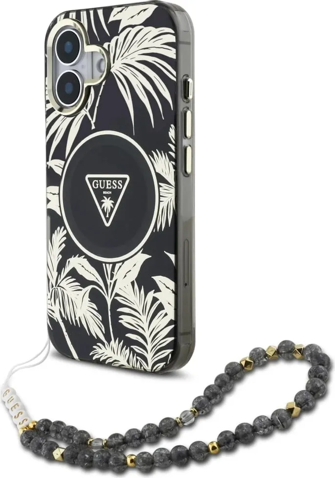 Mbështjellës Guess Palm Trees Triangle Pearl Strap MagSafe për iPhone 16, Vjollcë - 1