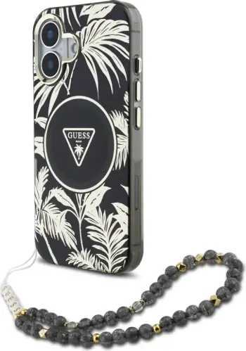 Mbështjellës Guess Palm Trees Triangle Pearl Strap MagSafe për iPhone 16, Vjollcë