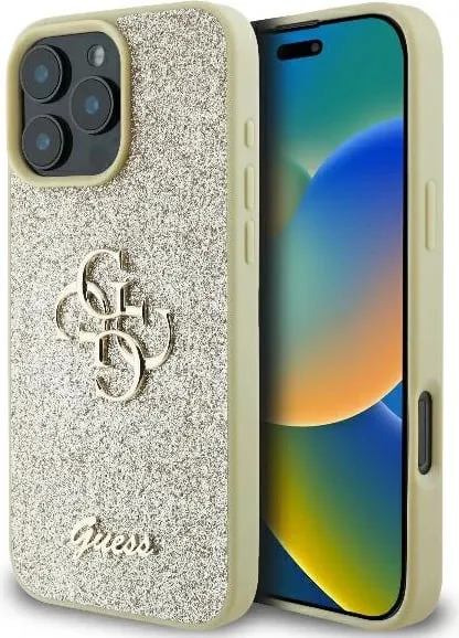 Mbështjellës Guess Fixed Glitter Big 4G për iPhone 16 Pro, Ari - 1