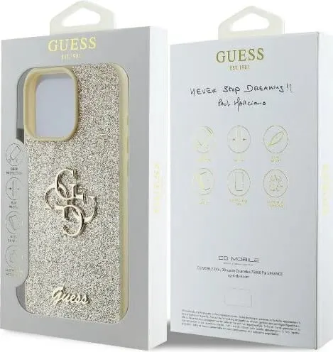 Mbështjellës Guess Fixed Glitter Big 4G për iPhone 16 Pro, Ari - 2