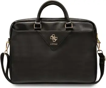 Çantë laptopi Guess ZIP Leather Triangle, 16", lëkurë ekologjike, e zezë