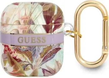 Mbulesë mbrojtëse Guess Flower Strap Collection për AirPods, TPU, me rrip dekorativ, blu