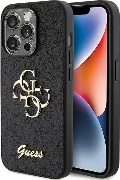 Mbështjellës Guess Glitter Script Big 4G për iPhone 15 Pro, i zi - 1