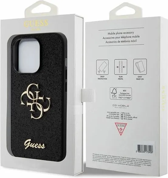 Mbështjellës Guess Glitter Script Big 4G për iPhone 15 Pro, i zi - 2